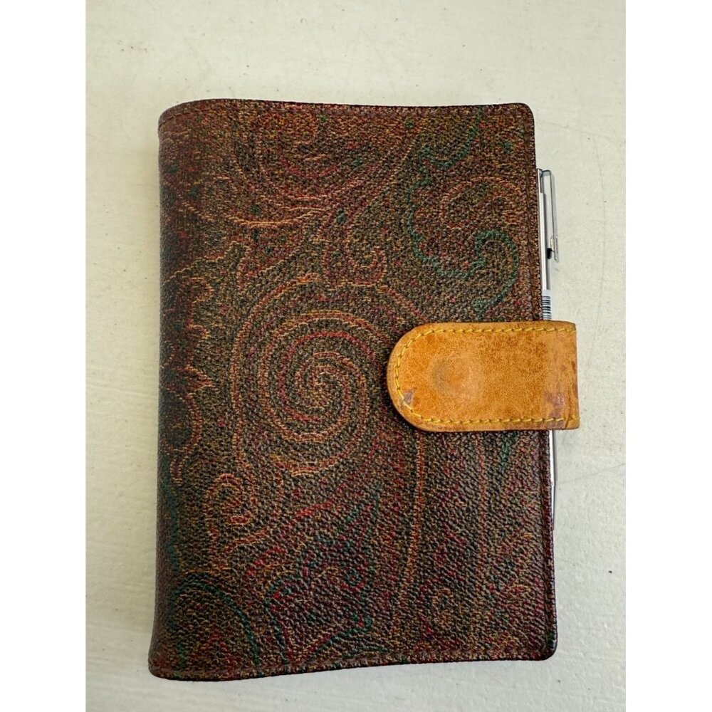 Authentic ETRO Notebook Cover Paisley Agenda PVC Leather Multicolor Brown PICS